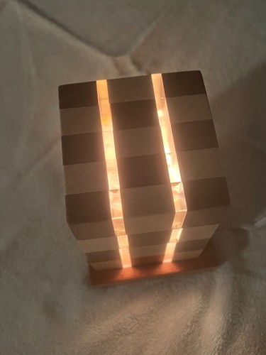 6" x 3" Maple & Oak Cube Lamp. Checker Design Perfect for any Room in the House - Picture 6 of 8