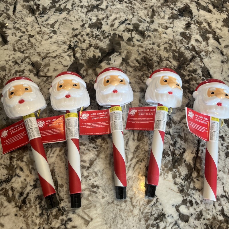 Set of FIVE Solar Christmas SANTA Stake Lights   PATH WAY -  WALK WAY