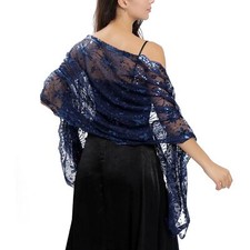 Sequin Stars Moons Shawls and Wraps for Evening DressesWomen sparkly Sheer Me...