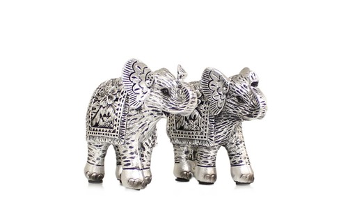 Set of 2 Brushed Silver Elephant Ornaments Figurine Boxed Gift - Picture 7 of 8