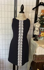 Chaps Ralph Lauren Wom 4 Navy Stretch Pullover Shift Dress Lace Embellish
