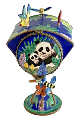 Kelvin Chen Miniature Mailbox Stamp Dispenser Panda Design Enameled & Brass
