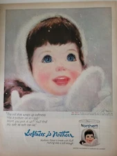 1965 Northern Bathroom bath toilet tissue paper girl cap mittens vintage ad