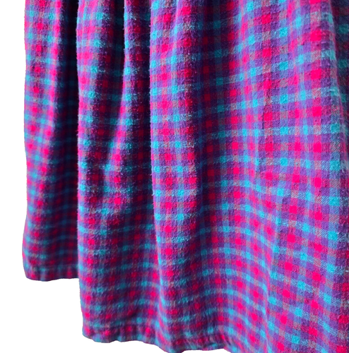 Osh Kosh Flannel Jumper Dress 5 Embroidered Cherry Plaid Purple USA Vintage 90s - Picture 5 of 8