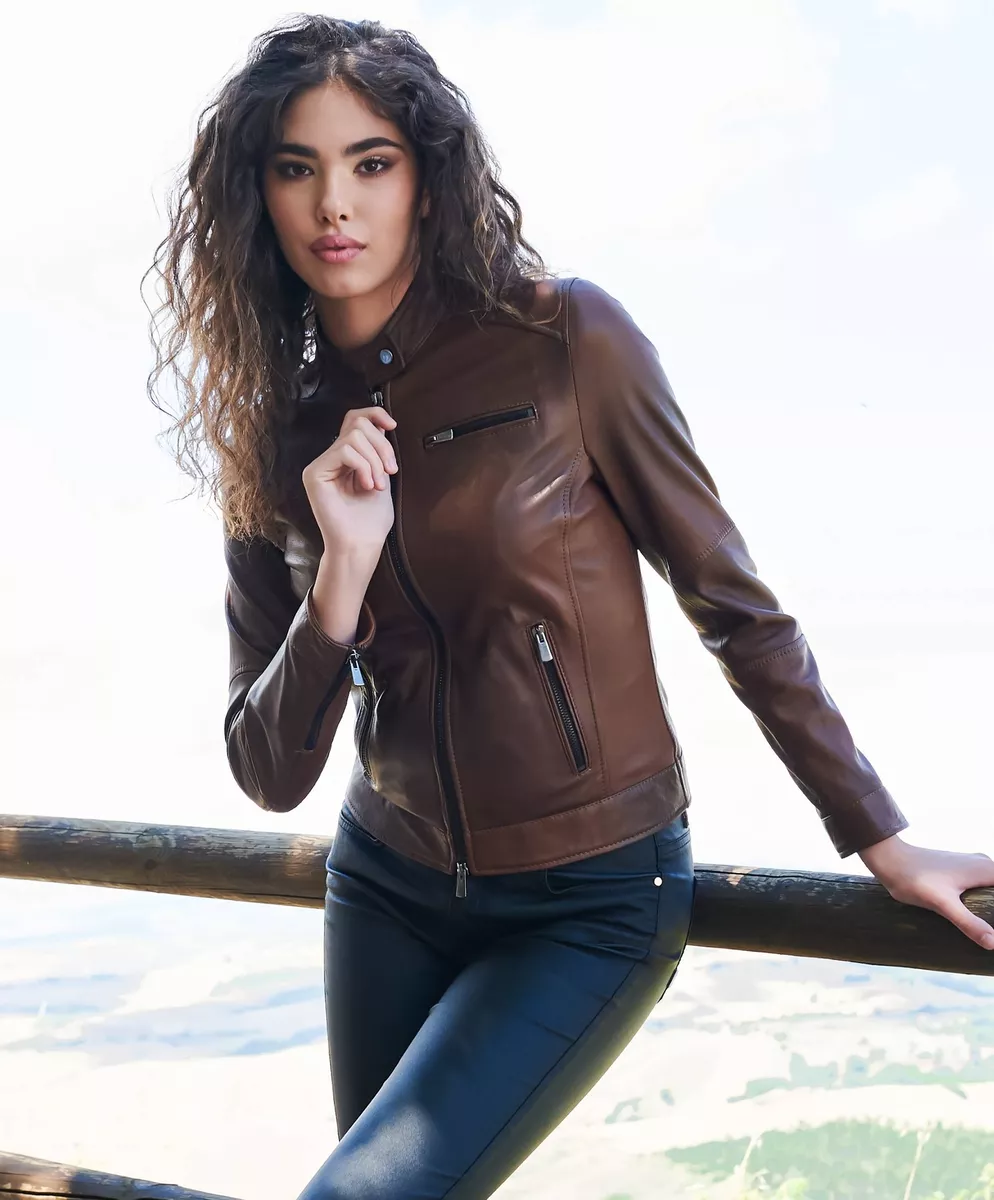 Giubbotto pelle donna clearance marrone