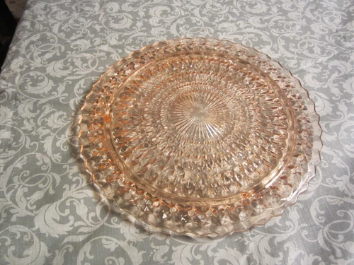 Vintage Jeanette Holiday Buttons & Bows RARE 3 Legged Pink 10 1/2” Cake Plate