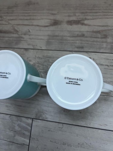 Tiffany&Co Color Block Mug Cup 2 set Blue White Bone China no box japan - Picture 7 of 12