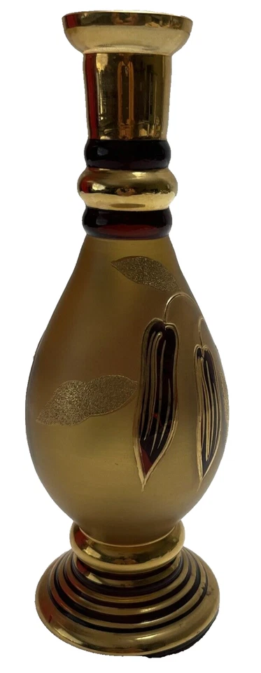 Vintage Czech Bohemia Crystal Decanter Vase Gold Flower 10" - Image 2 of 4