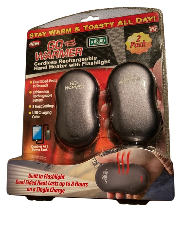 Go Warmer Cordless Rechargeable Hand 2-Pack Power Bank Flashlight New