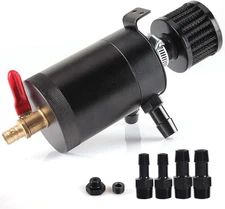 Oil Catch Can Kit with 4 Adapters +Breather Filter Drain Valve Plug 2 Port black