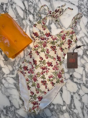 $470 ETRO Women's White Floral-Print One-Piece Swimsuit - Size XS