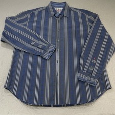 Robert Graham Shirt Mens XL Blue Long Sleeve Button Up Striped Flipcuff Classic