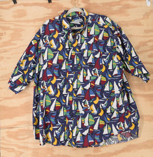 Vintage IZOD Abstract Sailboat AOP Short Sleeve Button Down RARE Shirt Mens XL