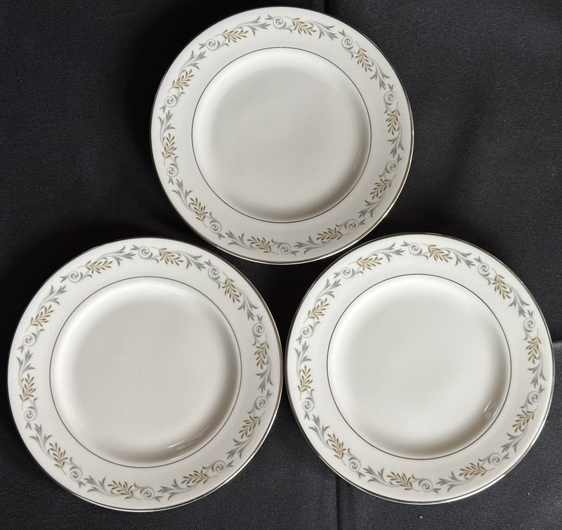 1960s Lot of 3 Syracuse Beige China Bread Plates Melodie Pattern Platinum Trim