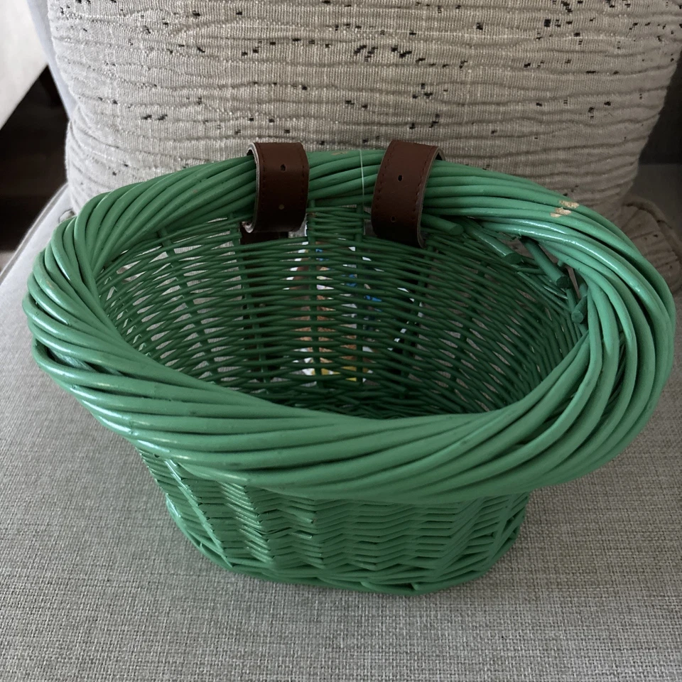 NUEVO - Cesta de bicicleta de ratán con asas de cuero - Almacenamiento - Verde Foto 2 de 4