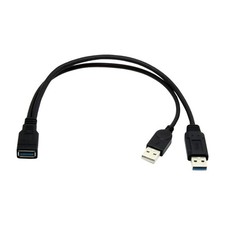 Black USB 3.0 Female To Dual USB Male Extra Power Y Extension Cable 2.5 Inch