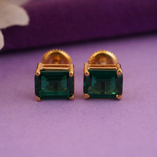 1 CT Emerald Cut Lab Created Emerald Girls Stud Earrings 14K Yellow Gold Plated