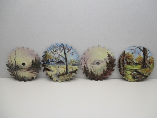 (4) Vtg Hand Painted Saw Blade ART Farm & Scenery Home Decor Items 6 1/2" To 7"