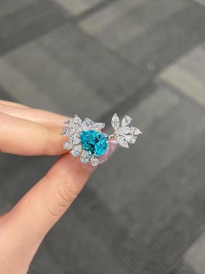 6.35 Carat Pear CREATED Tourmaline Ring: 925 Silver or 14K Gold, SILVER