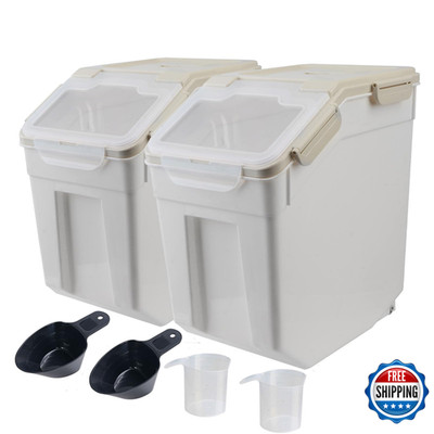 Qiveno Large Flour Storage Container Bin 25Lb 2Pack Airtight Rice Storage