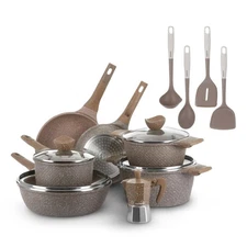 15Pcs Pots and Pans set for cooking nonstick, Aluminum cookware set with glas...