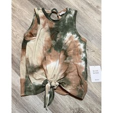 Skäthet Women's Tie Dye Tank Top Size L Green Brown Twist Knot Front Cutout Back