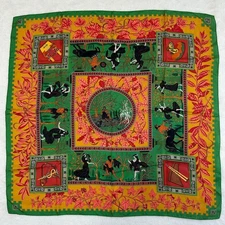 Hermes Carre 90 Musique Des Dieux Silk Scarf Green Red Multicolor Vintage Used