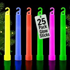 Christmas Glow Sticks 6" Assorted Color Light Stick Toys  Party Favors 25Pcs