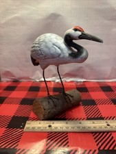 Vintage Hand Painted Red-Crowned Crane Bird O...