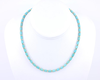 Blue Arizona Turquoise Heishi Necklace | 4x8mm AAA Turquoise | 14K Gold Choker