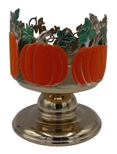 Bath & Body Works Orange Pumpkin 3 Wick Candle Holder Pedestal 