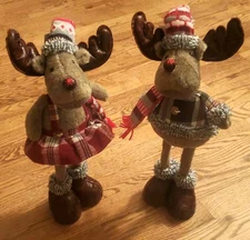 Boy and Girl Plush Free Standing Moose Figurine Holiday Christmas- NWT