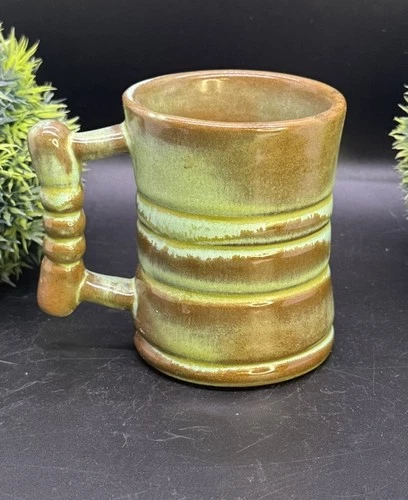 VINTAGE FRANKOMA POTTERY C3 PLAINSMAN Seafoam Green Brown 4” COFFEE MUG