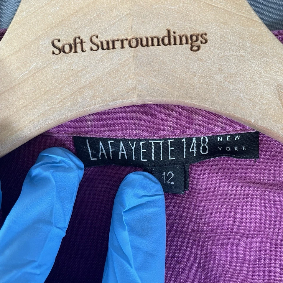 LAFAYETTE 148 100% Linen Shirt Women's Size 12 Short Sleeve Button Up Purple - Image 2 of 4