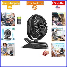 Rechargeable Portable Clip-On Fan with 4 Speeds, USB, Black, 6"