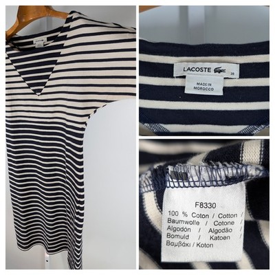 Lacoste 2008 Lemaire Breton Stripe Dress V-Neck Knit T-Shirt Knit US 6 Morocco