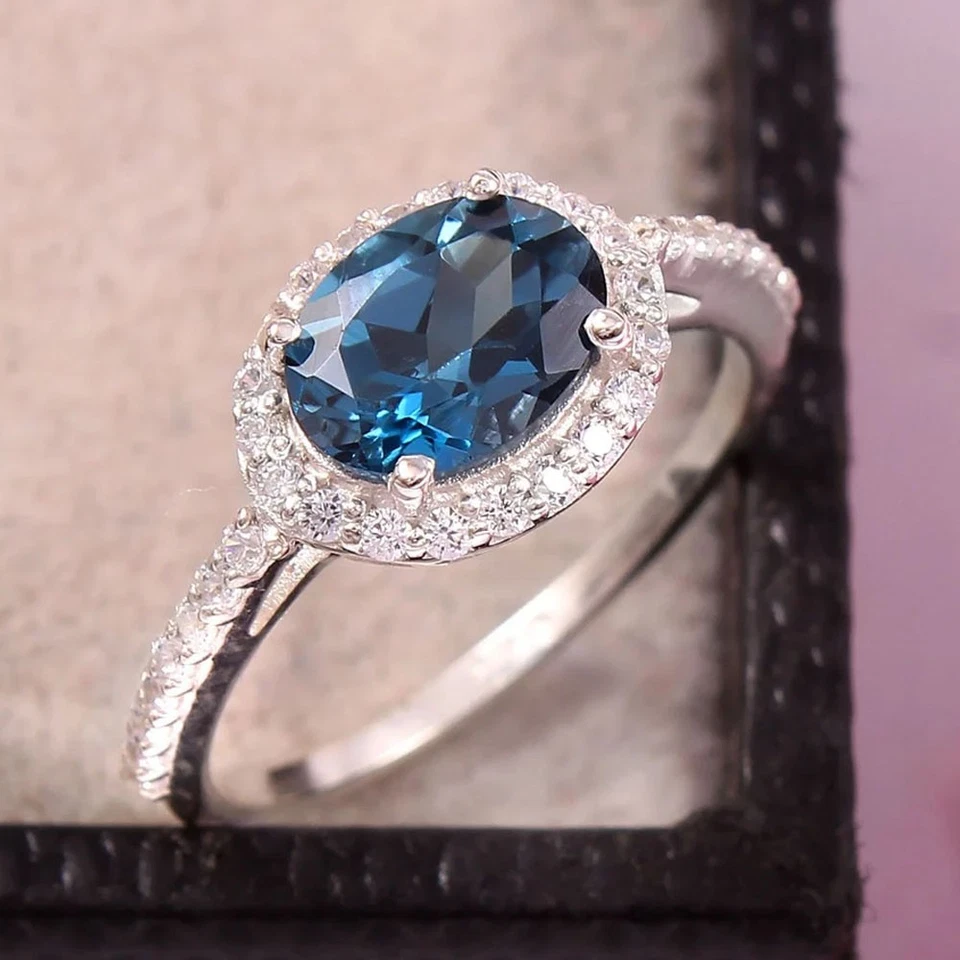 3.50Crt Oval Cut Natural Topaz Diamond Gemstone Prong Ring 18K White Gold Plated - Image 3 of 4