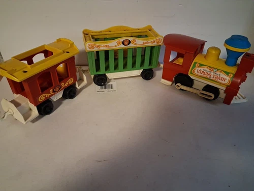 VINTAGE 1973 FISHER PRICE TOOT TOOT CIRCUS TRAIN ENGINE & 3 CARS NICE#11