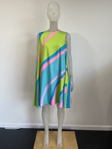 True Vintage 60s Mod Shift Mini Gogo Dress Neon Psychedelic Cotton - Image 1