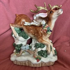 FRITZ AND FLOYD CHRISTMAS SNOWY WOODS DEER CANDLE HOLDER