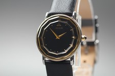 "Exc 5" Vintage SEIKO CREDOR 2F70-0300 Black 18K Cut Glass Qz Womens Watch JAPAN