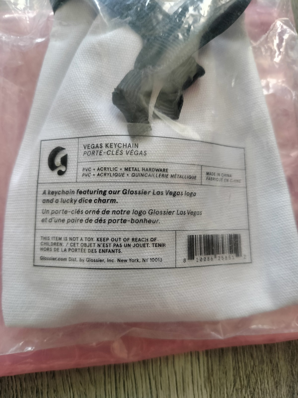 Limited Edition GLOSSIER Las Vegas Logo Dice Keychain + Sticker + Bubble Pouch 