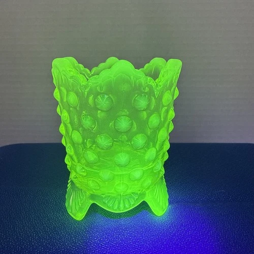 Fenton Topaz Vaseline Opalescent Hobnail Toothpick Fenton Mark HTF