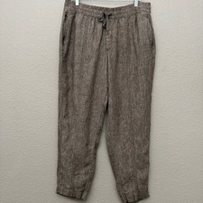 Athleta Pants Retreat Linen Ankle Tan Brown Size Large Coastal Sporty Casual