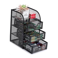 Metal Mesh Battery Storage Organizer for AA, AAA, 9V, C Batteries, 3-Drawer