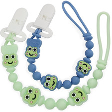 Pacifier Clips 2 Pack, Silicone Baby Pacifier Clips with One Piece Design, Frog