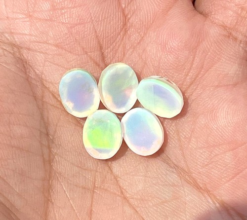 Aqua Green Aurora Opal Doublet, Aurora Fire Opal Rose Cut Oval Cabochon, 10x8 MM - Picture 6 of 6