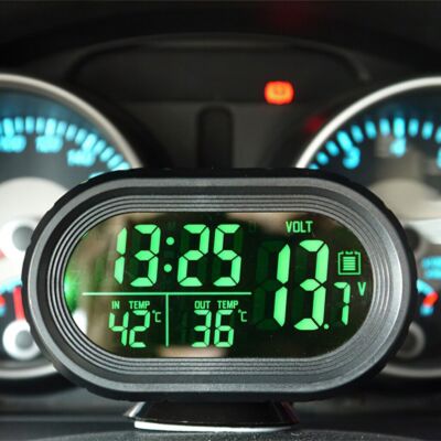 12V 3 In 1 LCD Digital Car Clock Thermometer Voltmeter Dual Temperature Gauge