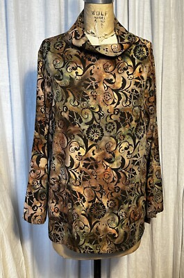 Vintage Womens Reds Threads Woven Rayon Tie/Dye Print L Sleeve Tunic Sz XL Used