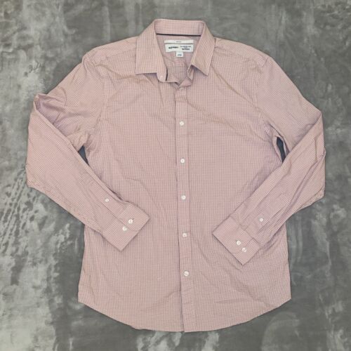 Old Navy Men's L Pink/White Check Long Sleeve Button Up Non-Iron Slim Fit Shirt